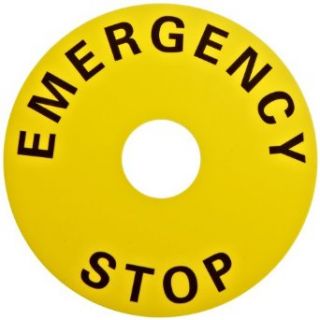 Omron A22Z 3466 1 Emergency Stop Switch Snap in Legend Plate, 60mm Diameter, Round, Black Text, Yellow Background Electronic Component Pushbutton Switches