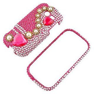 Rhinestones Protector Case for Samsung Array M390, Hearts & Pearls (Pink) Full Diamond Cell Phones & Accessories