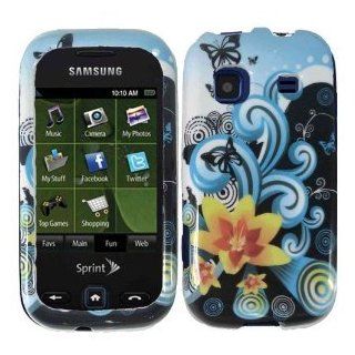 Butterfly Yellow Lily Flower Blue Splash Design Protector Snap on Hard Cover Case for Samsung Trender M380 (SPRINT) + Luxmo Brand Travel Charger Cell Phones & Accessories