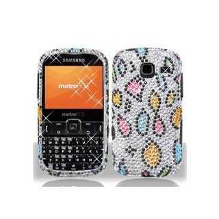 Silver Colorful Leopard Bling Gem Jeweled Crystal Cover Case for Samsung Comment Freeform III 3 SCH R380 Cell Phones & Accessories