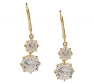 Diamonique Sterling or 14K Gold Clad Double Round Drop Earrings —
