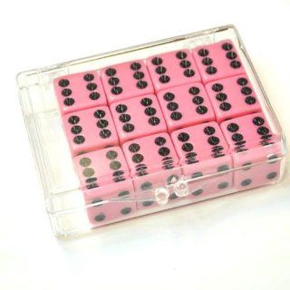 Set of 12 Pink Opaque dice in Acrylic Box   Black dots Toys & Games