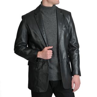 Excelled Excelled Mens Lamb Leather 2 button Blazer Black Size 38S