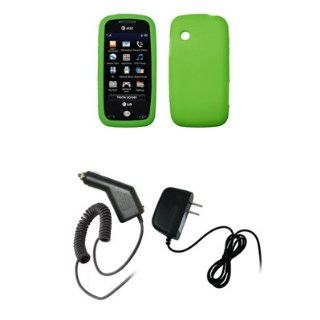 LG Prime GS390   Premium Neon Green Soft Silicone Gel Skin Cover Case + Rapid Car Charger + Wall Travel Home Charger for LG Prime GS390 Cell Phones & Accessories
