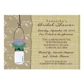 Hydrangea Flowers & Mason Jar Bridal Shower Custom Invitations
