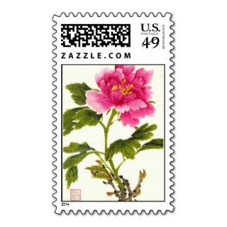 Red Peony Watercolor Painting Stamps