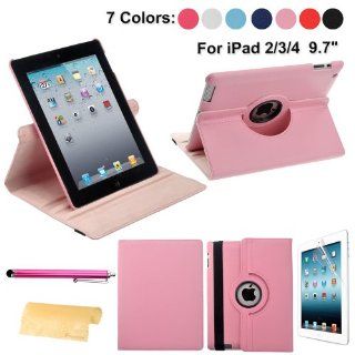 Foxnovo 4 in 1 360 degree Rotating Stand PU Leather Stand Case Cover Screen Guard Stylus Pen Cloth Set for iPad 4 iPad 3 iPad 2 2nd Generation (Pink) Computers & Accessories