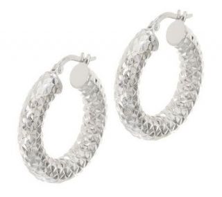 VicenzaGold 1 Diamond Cut Round Hoop Earrings 14K Gold Tube —