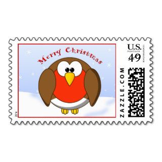 Cute & Funny Robin Redbreast Christmas Cartoon Postage Stamps