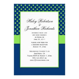 #1 Navy Blue and Lime Green Polka Dots Wedding Custom Invitations