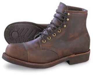 Men's Chippewa Cap Toe Work Boots Brown, BROWN, 7.5 Industrial And Construction Shoes Shoes