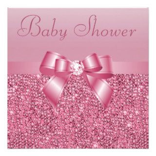 Pink Sequins, Bow & Diamond Baby Shower Personalized Invite