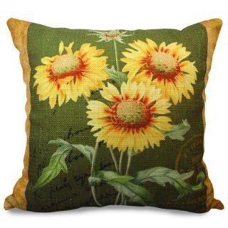 Decorative Double Side Cushion Cover Sunflowers Linen Throw Pillow / 23 by 23 Inch  