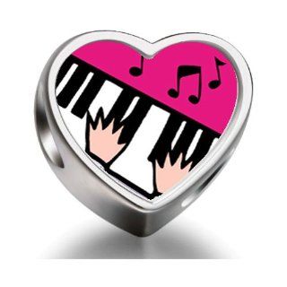 Soufeel 925 Sterling Silver Music Piano Playing Heart Photo European Charms Fit Pandora Bracelets Jewelry