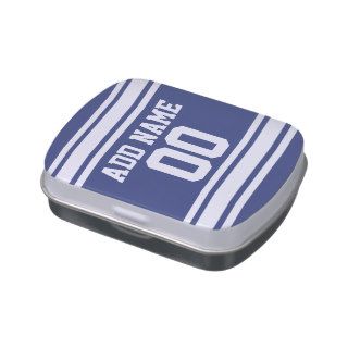 Blue and White Stripes with Name and Number Jelly Belly Candy Tins