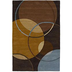 Hand tufted Mandara Brown/blue/gold Wool Rug (79 X 106)