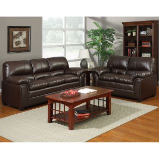 Brown Bonded Leather 2 piece Sofa Set