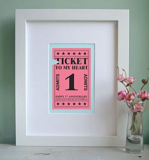 personalised ticket to my heart art print by modo creative