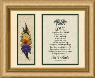 Love Never Ends Scripture Verse with Dried Flowers Christian Values 9 X 11"   Single Frames