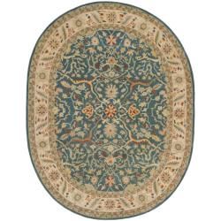 Handmade Antiquities Mahal Blue/ Beige Wool Rug (46 X 66 Oval)