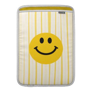 Smiley Face on sunny yellow stripes MacBook Sleeve