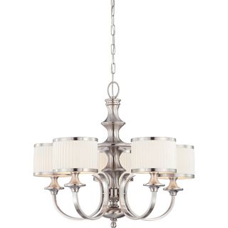Candice Nickel And Flat Pleated White Shades 5 light Chandelier