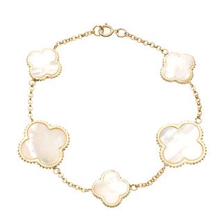 La Preciosa Gold over Silver Mother of Pearl Clover Bracelet La Preciosa Gemstone Bracelets
