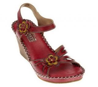 Spring Step Lilith Leather Wedge Sandals with Flower Detail —