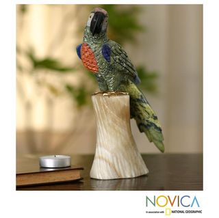 Handcrafted Gemstone 'Forest Macaw' Sculpture (Peru) Novica Statues & Sculptures