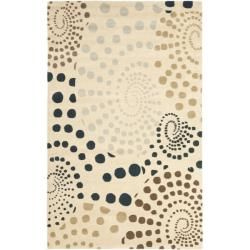 Handmade Cosmos Beige New Zealand Wool Rug (76 X 96)