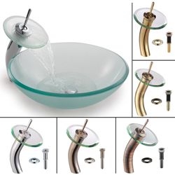 Kraus Frosted Glass Round Vessel Sink And Waterfall Faucet