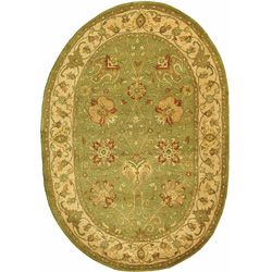 Handmade Antiquities Mashad Sage/ Ivory Wool Rug (76 X 96 Oval)