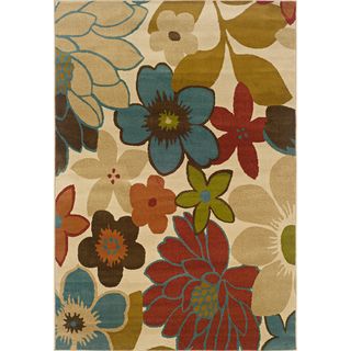Indoor Ivory And Gold Contemporary Floral Rug (10 X 13)