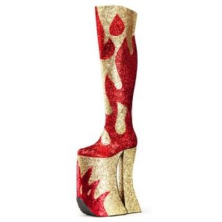 MENS SIZING Red and Gold Glitter Thigh High Platform Boots with 11 Inch Heels Shoes