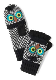 Hoot of the Matter Convertible Gloves in Black  Mod Retro Vintage Gloves