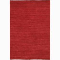 Handwoven Solid Red Mandara New Zealand Wool Shag Rug (79 X 106)