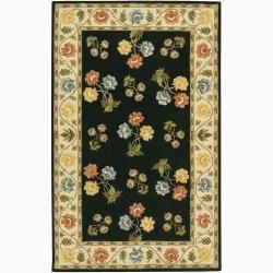 Hand tufted Mandara Black Floral Indoor Wool Rug (79 X 106)
