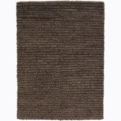 Handwoven Taupe/brown Mandara New Zealand Wool Shag Rug (79 X 106)