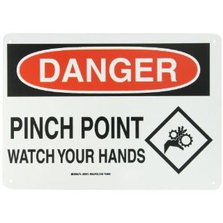 Brady 25913 14" Width x 10" Height B 401 Plastic, Black and Red on White Sign, Header "Danger", Legend "Pinch Point Watch Your Hands" (with Picto) Industrial Warning Signs