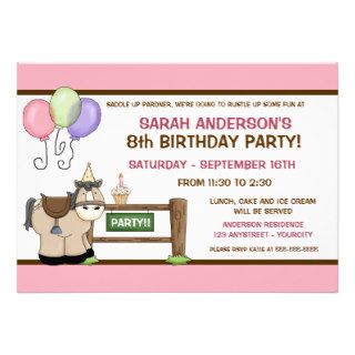 Pony Girl Birthday Personalized Invitations