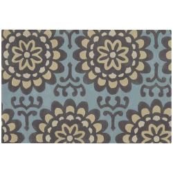 Amy Butler Blue Floral Hand tufted New Zealand Wool Area Rug (79 X 106)