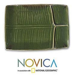 Stoneware Ceramic 'Square Leaf' Serving Platter (Indonesia) Novica Trivets & Trays