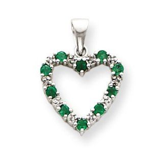 Genuine 14K White Gold Diamond and Emerald Heart Pendant. . Jewelry