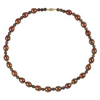 14K Yellow Gold Genuine Smoky Quartz And Freshwater Chocolate Cultured Pearl 19.5 Inch Necklace Jewelry