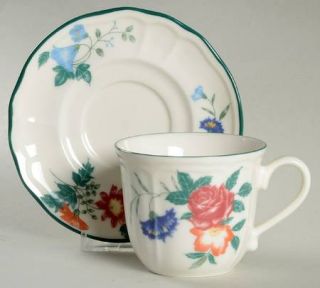Epoch Tudor Court Flat Cup & Saucer Set, Fine China Dinnerware   Baroque Shape,