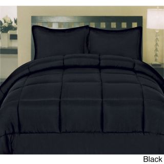 Bed Bath N More Plush Solid Color Box Stitch Down Alternative Comforter Black Size Twin
