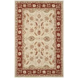 Hand hooked Oushak Ivory/ Rust Wool Rug (76 X 99)