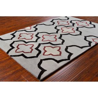 Allie Handmade Geometric Gray Contemporary Wool Rug (5 X 7 6)