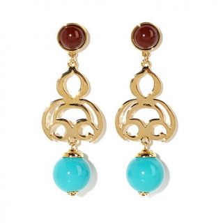Ben Amun "The Nile Princess" Brown and Blue Stone Goldtone Drop Earrings