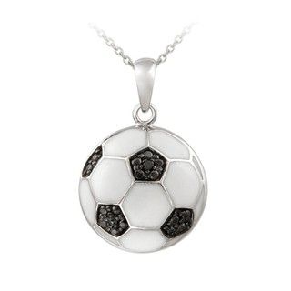 DB Designs Sterling Silver Black Diamond Accent and Enamel Soccer Ball Necklace DB Designs Diamond Necklaces